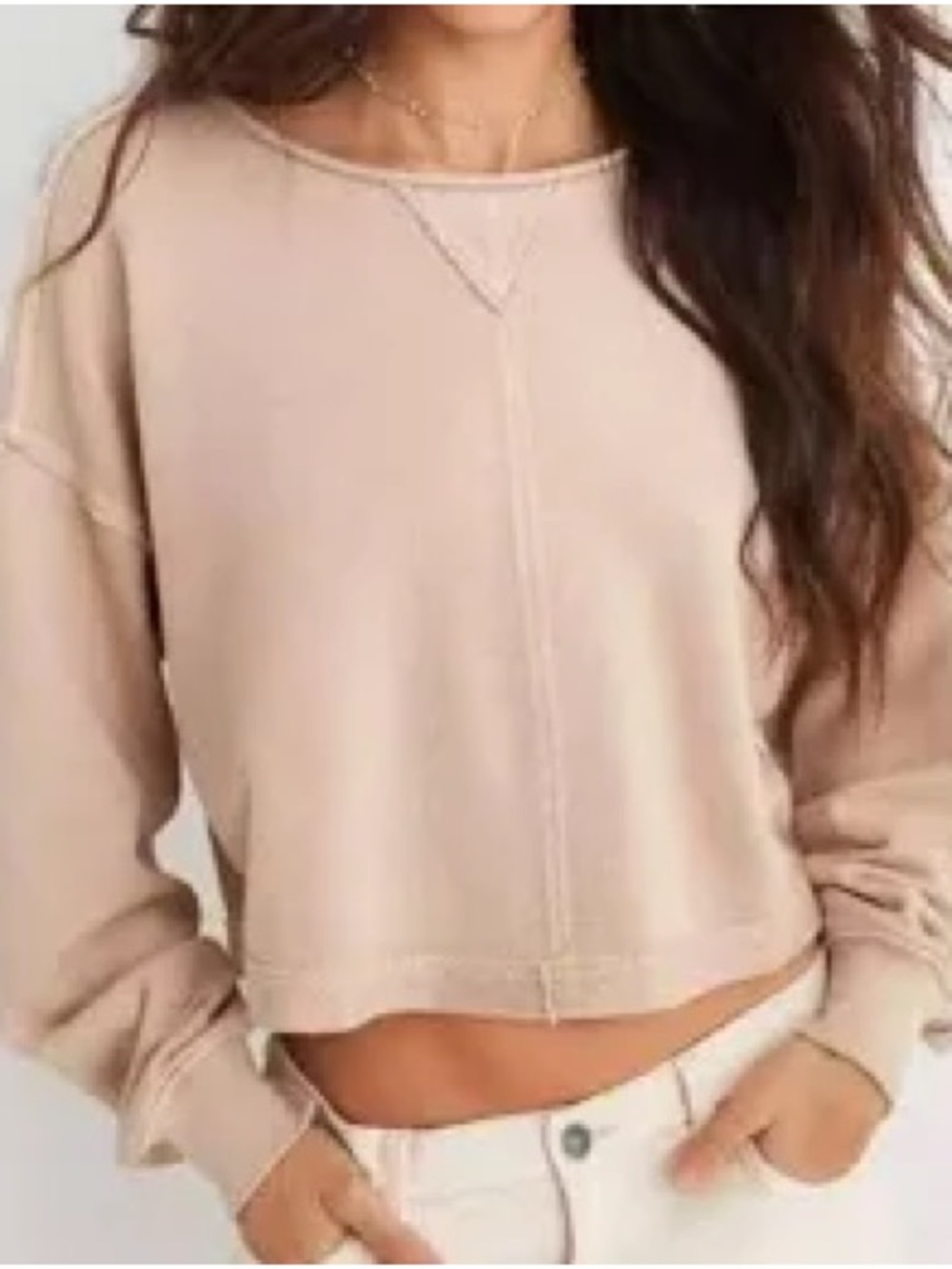 aerie Neutral Knit Pullover in Light Pink Beige